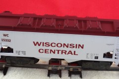 Wisconsin Central, 2 Bay Covered Hopper, uses TCP-005 White and TCP-117 Wisconsin Central Maroon.